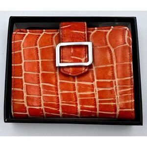 Identity Stronghold RFID Leather‎ Wallet Burnt Orange Croc Embossed NEW w/ Box